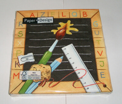 2Pg Servietten 40St 33x33cm Lineal Schulanfang Einschulung Schule Buchstaben ABC