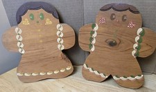 Vintage Handcrafted Wood Gingerbread Boy  Girl Holiday Christmas Set of 2 