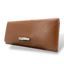 Longchamp Long Wallet Bi-Fold Rozo Silver Hardware Leather Brown
