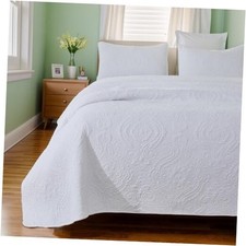 Solid White Quilt Set Queen Size Premium Cotton Luxury King White Damask