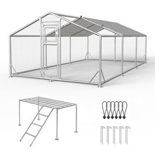 20 x10ft Walk-in Metal Chicken Coop Poultry Cage Pet House w/ Climbing Run Cover