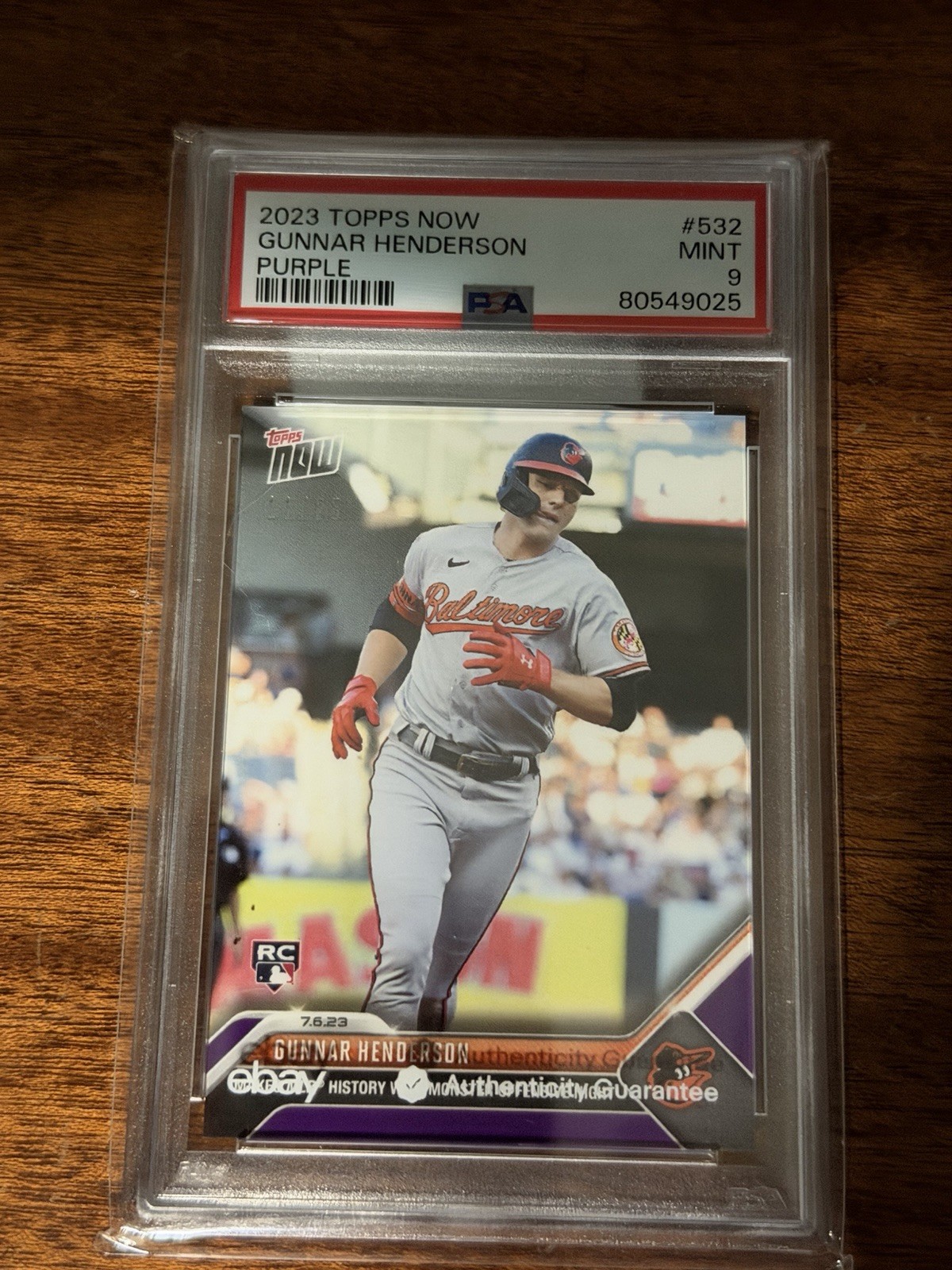 Topps 2023 Now Gunnar Henderson Rookie Purple /25 #532 Orioles PSA 9