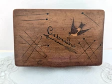 Antique Italian WOOD Sewing Needle / Pin Box Cadenabbia Lake Como  Swallow 1890