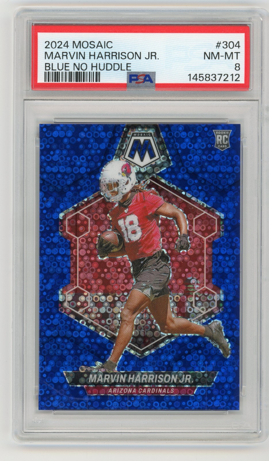 MARVIN HARRISON JR 2024 Panini Mosaic Blue No Huddle Rc #49/75 PSA 8 Cardinals