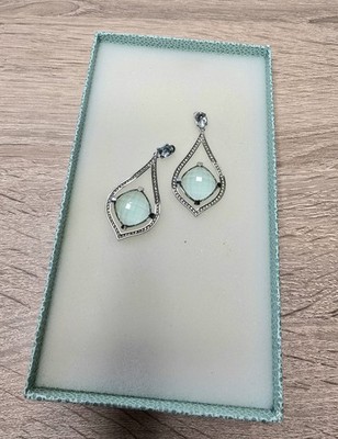 Pierre Lang Stud Earrings Silver Tone Crystal Aqua Drop