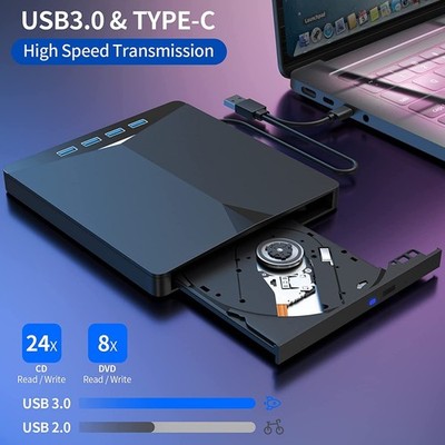7 IN1 BD Burner External Drive 4K Blue Ray Burner BD-RW BD DVD RW Disc Writer V#