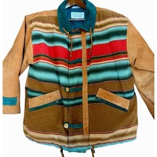 Brandon Thomas Vintage Southwestern Blanket Jacket Suede Trim L Boho