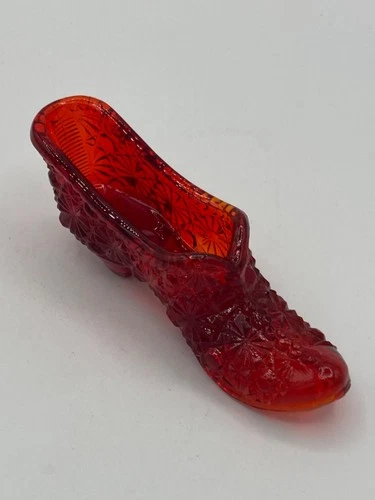 VINTAGE FENTON ART GLASS ~ AMBERINA SLIPPER SHOE ~ DAISY & BUTTON