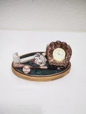 Vintage S.S. Sarna Baseball Desk Set With Clock, Card Holder and Pen Holder