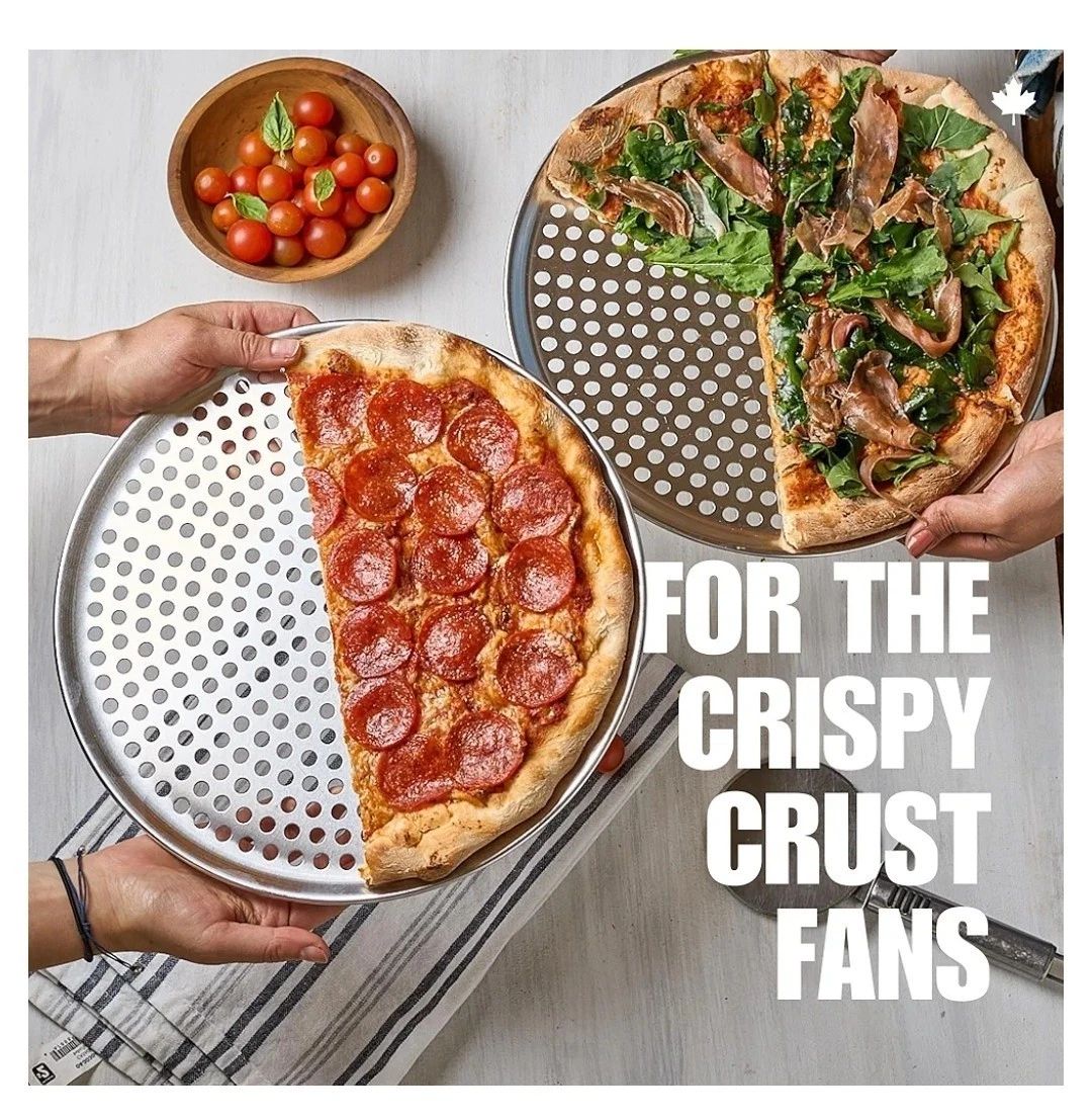 Restaurant-Grade Non-Stick 14-Inch Perforated Aluminum Pizza Pan, 2 Pack