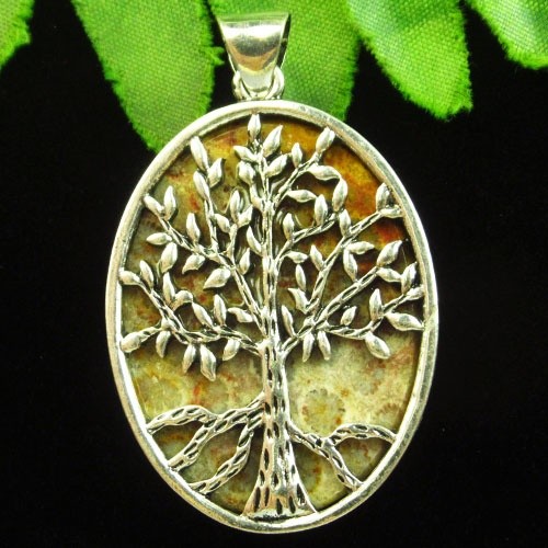 Wrapped Chrysanthemum Stone Tree of Life Tibetan Silver Pendant Bead 42x32x10mm - Picture 2 of 3