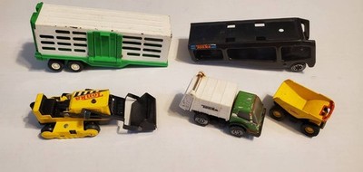 (5) Vintage Tonka Pressed Steel Vehicles Trailers Dozer Dump & Garbage Trucks