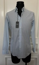 Hugo Boss Regular Fit Enzo Blue Striped Button Down Shirt Size 17 32/33 NWT