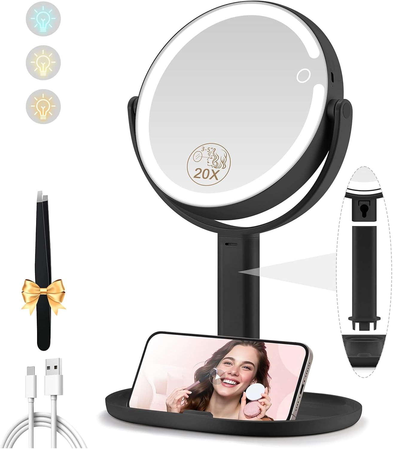 Specchio Cosmetico LED 20X Regolabile - Offerta Limitata