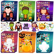 Halloween Stickers, Stickers for Kids, 30 Packs Make a Face Sticker