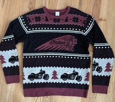 INDIAN MOTORCYCLE Sweater Mens Large Red Crewneck Pullover Knit Biker