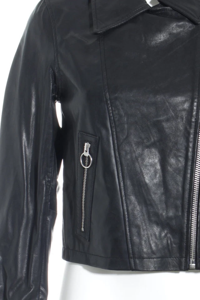 ASOS Chaqueta de cuero Mujeres Chaqueta Talla EU 34 negro Estilo ciclista - Imagen 3 de 4