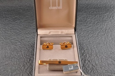 Near Mint England ''Dunhill'' Manschettenknöpfe und Krawattenklammer goldfarben...