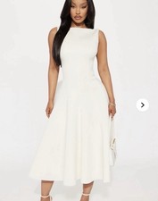 Fashion Nova Women's White Boat Neck Sleeveless Fit & Flare Midi Dress L