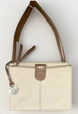 RARE HOBO Borsela Genuine Leather Beige Brown Shoulder Purse Bag Cross Body EC