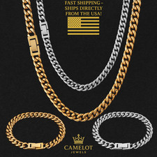 18K Gold Plated Stainless Steel Miami Cuban Curb Link Necklace Chain Men Women