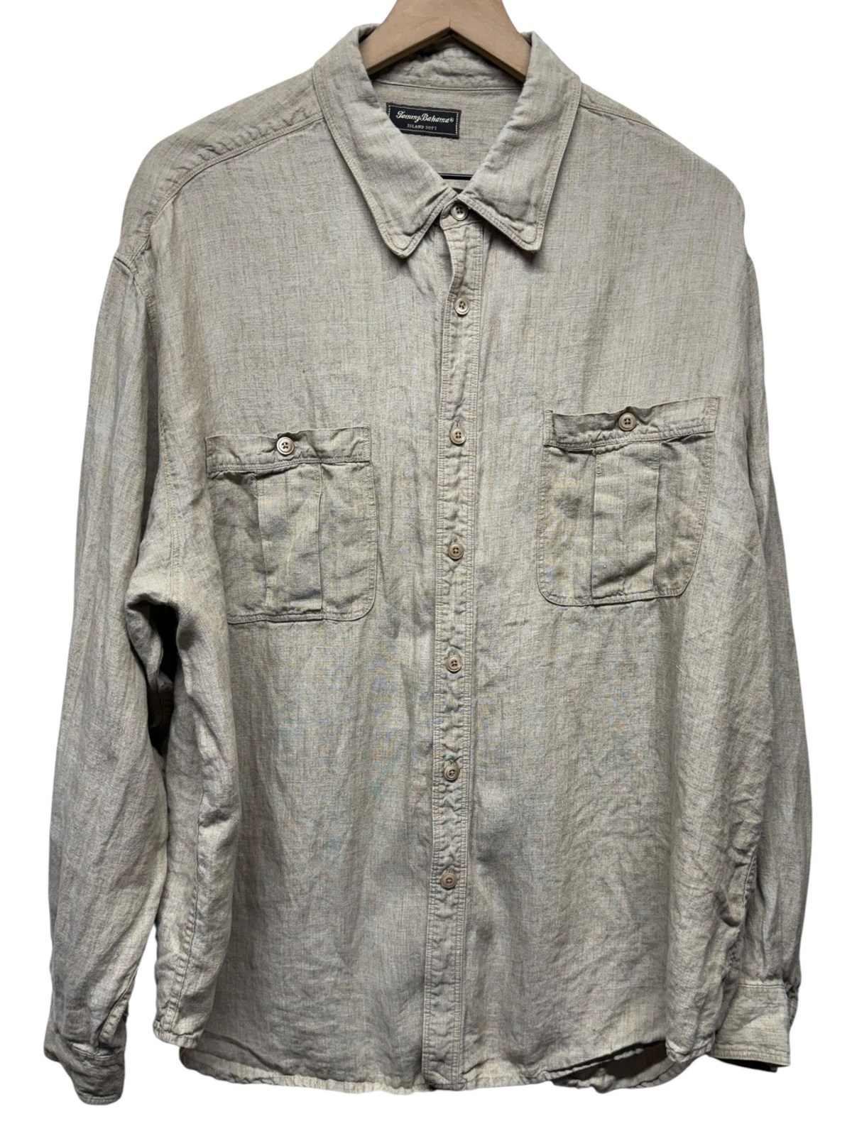 Tommy Bahama Mens Button Down 100% Linen Shirt XL Long Sleeve Beige Beach