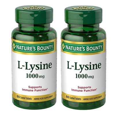 Nature's Bounty L-Lysine 1000mg | 60 Tablets | 2 Pack | Exp 06/2028+