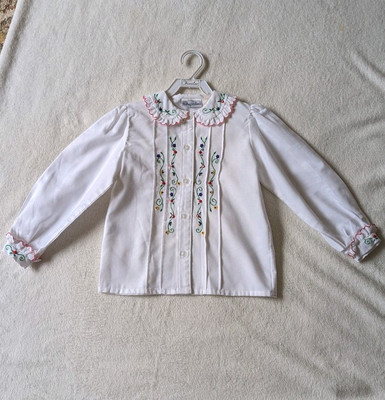 Vintage 1970er weiß bestickte Bluse 6 Jahre Landhaus Prärie Blumen Deadstock Ostern