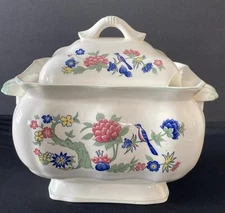 TRIMONT Soup Tureen 1960's Floral Birds Japan Covered 3.5qt Thanksgiving Vintage