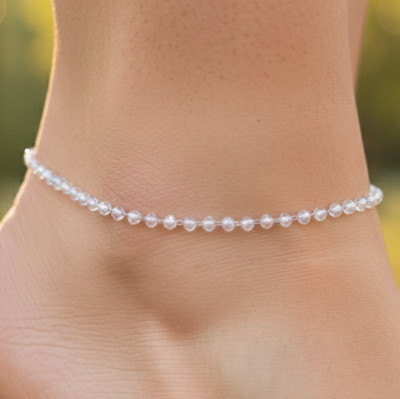 Elegant Pearl Beaded Minimalist Anklet 925 Silver Plated Brass Chain Design