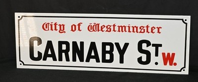 Vintage City of Westminster Carnaby St. W. Porcelain Enamel Street Sign 24'' x 8''
