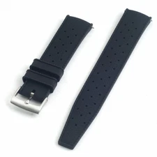 Quick Release FKM Rubber Watch 20mm Black Tropical Style Band for Men & Women
