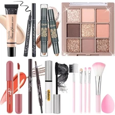 Makeup Set Kit with Eyeshadow, Foundation, Brushes, Sponge