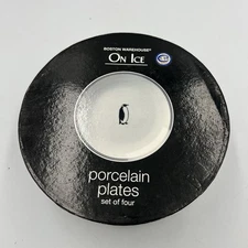 Boston Warehouse On Ice Penguin Porcelain Plates Set of 4 w/ Box NOS