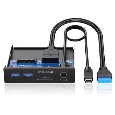 GRAUGEAR 3.5 Inch Front Panel USB C Hub, SD/microSD Internal 3,5 Zoll, Black 
