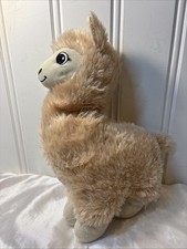 Vintage Light Brown Alpaca Llama Plush Toy 12" Stuffed Animal Embroidered Face