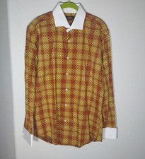 Steven Land Mens Plaid Dress Shirt Size 15.5 34/35 French Cuff Long Sleeve