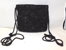 Borsa Da Sera Vintage Nera Con Perline A Spalla Con Coulisse
