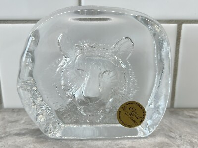 Cristal de France Tiger Paperweight Genuine Lead Crystal Reverse Embossed France
