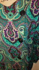 Vintage Damon Abstract Print Rayon Top Size 24W Teal, Purple, Tan 3/4 Sleeve USA