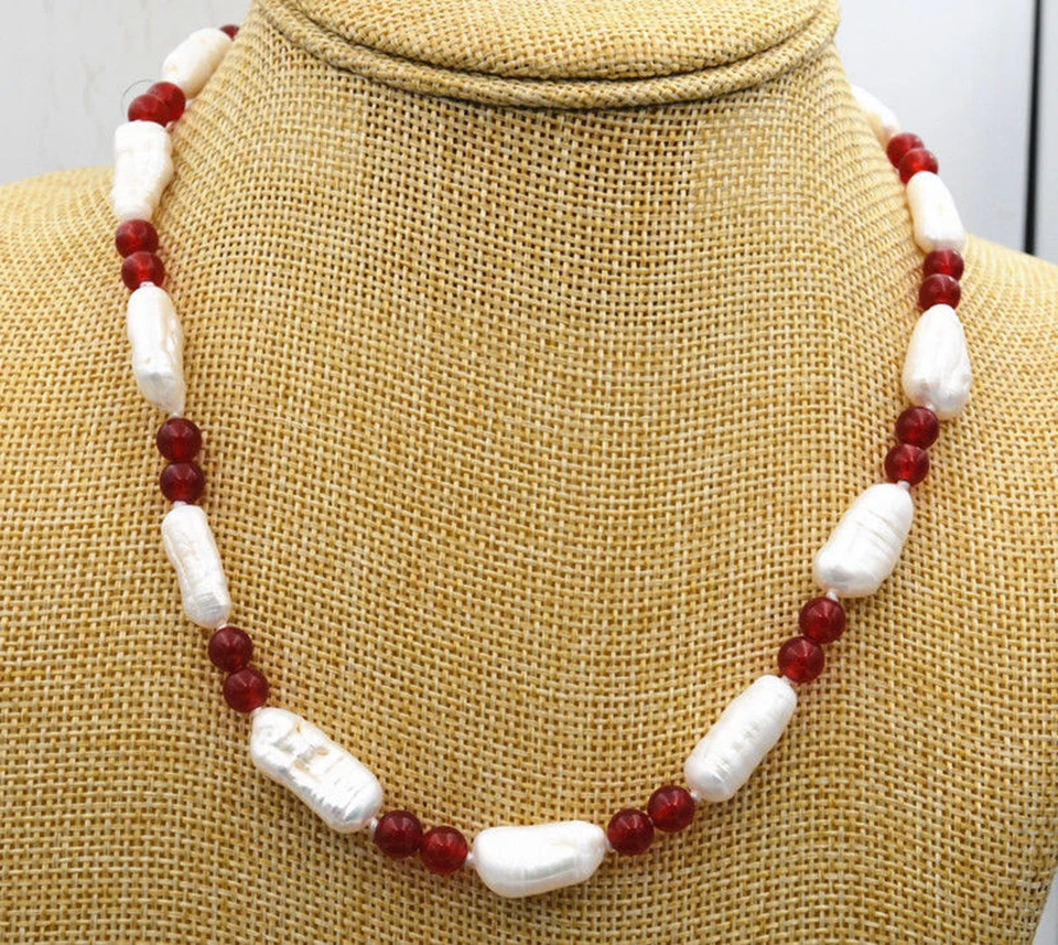 Juego de pendientes collar pulsera perlas Akoya naturales de 8-20 mm y jade rojo de 6 mm Foto 3 de 4