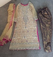 Bridal heavy stone work salwar kameez Pakistani designer Boutique Trousers S