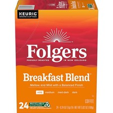 Folgers Breakfast Blend, Mild Roast Coffee, K Cup Pods, 24 Count Box
