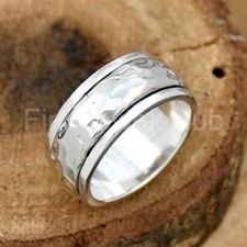 8 mm Spinner Band Ring, 925 Sterling Silver Ring, Hammered Band Ring, Spin Ring