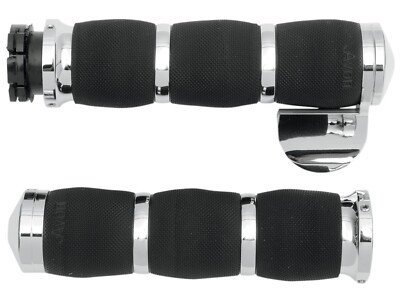 Avon Air Cushion 1'' Chrome/Black Grips w/Throttle Boss (MT-AIR-90-CH-B)