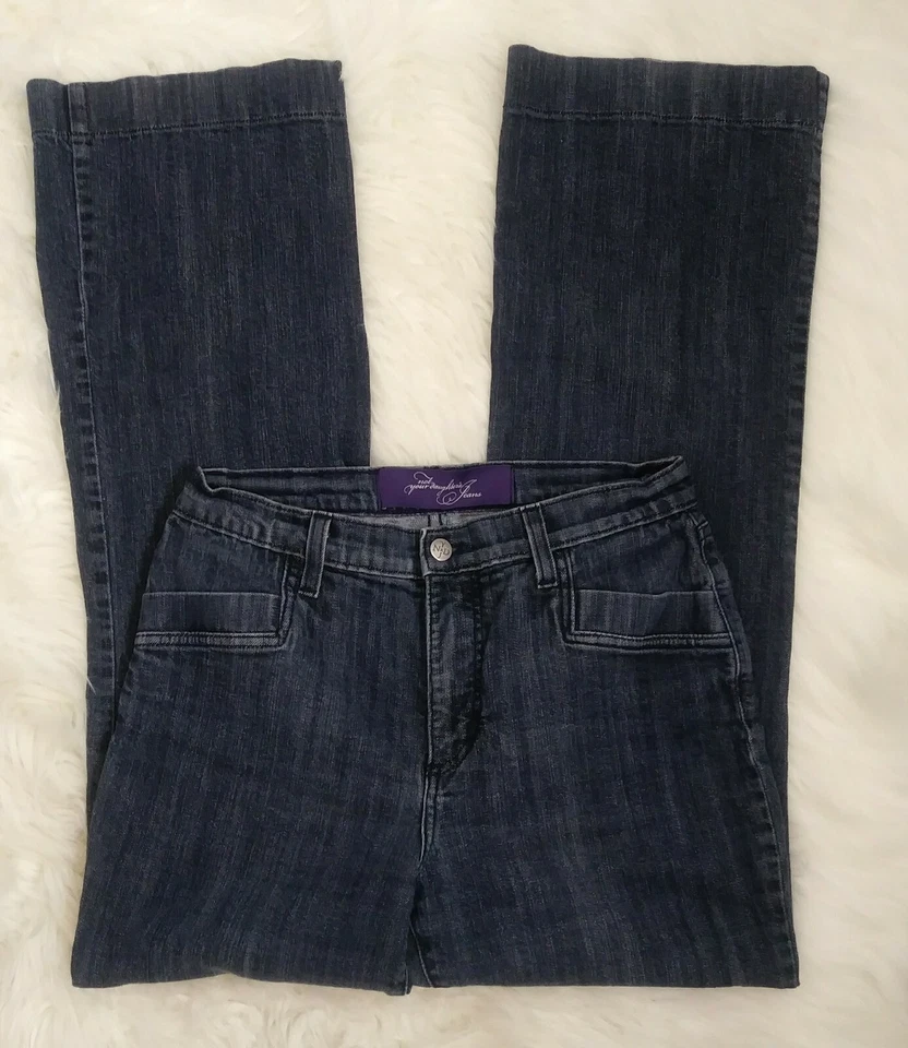 Pantalones de mezclilla rectos de tiro alto para mujer NYDJ talla 10 lavado oscuro elástico bolsillo cuadrado Foto 4 de 4