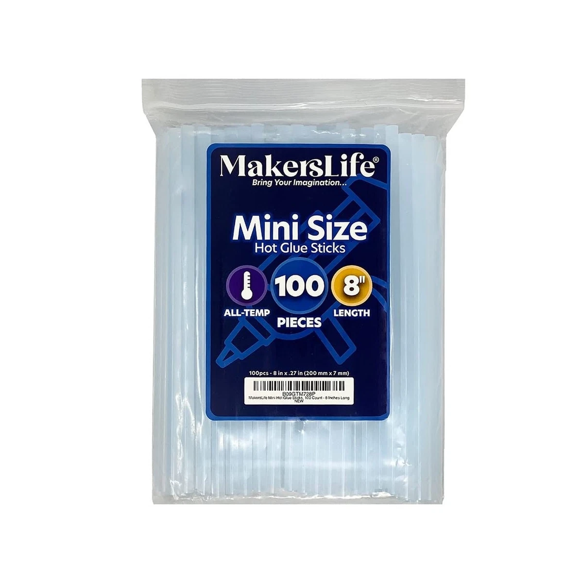 Mini Size Hot Glue Sticks Bulk,100-pack, 8” x .27”, Clear All-Temp..