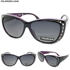 BLING WRAP AROUND DRIVING POLARIZED SUN GLASSES Black Frame Over RX Glass Fit