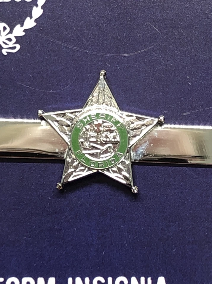 Pin de barra de corbata de joyería sello verde del sheriff de Florida con clip de estrella Tac plateada Foto 2 de 4