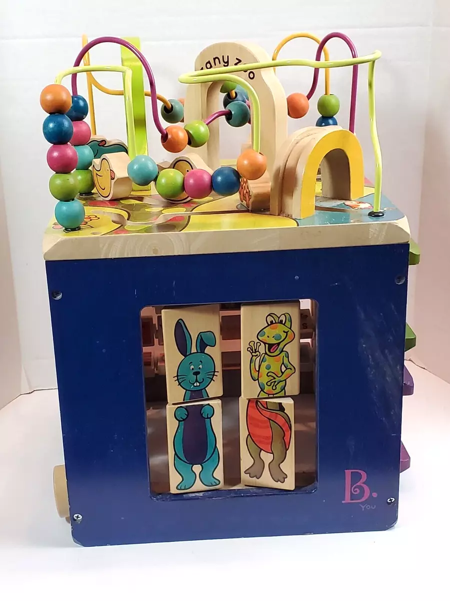 Battat Just B You Zany Zoo Wooden Activity Cube Five Sides of Fun Discovery